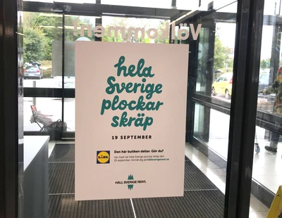 Skylt i Lidl-butik inför Håll Sverige Rent-dagen 2020