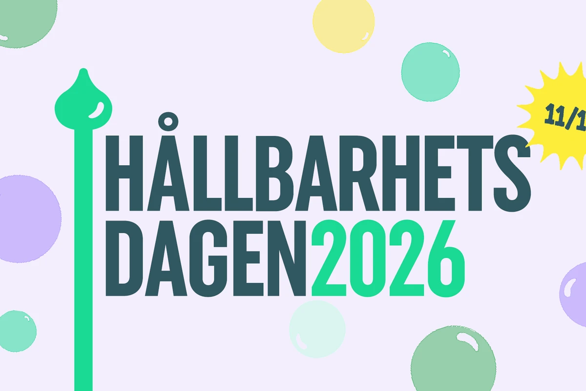 hållbarhetsdagen i grön text med olikfärgade bubblor i bakgrunden