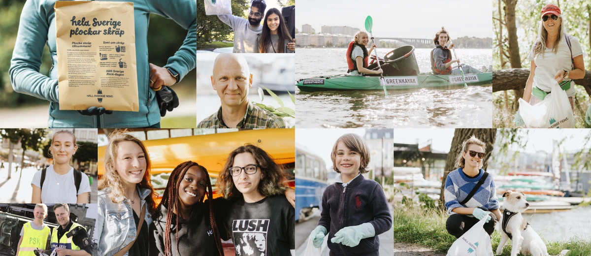Collage med porträtt på skräpplockare på Håll Sverige Rent-dagen 2019