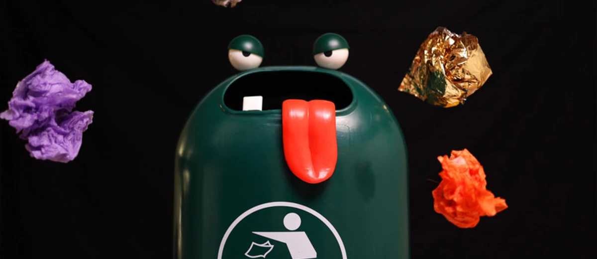 Stoppa skräpet soptunna tunga