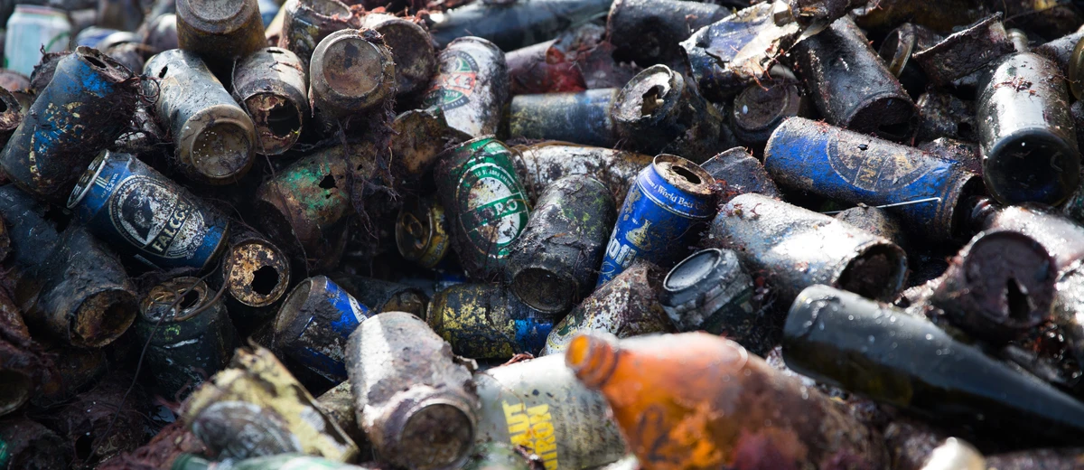 Mängder av burkar och flaskor som plockats upp från havets botten