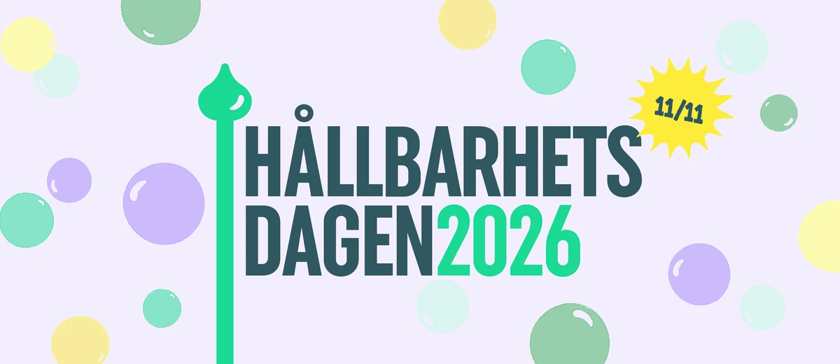 hållbarhetsdagen i grön text med olikfärgade bubblor i bakgrunden