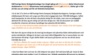 Skärmdump över pressmall för Skräpplockardagarna