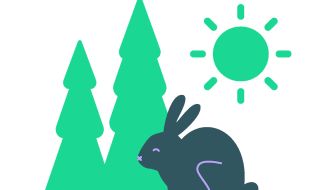 Illustration med en hare i en skog