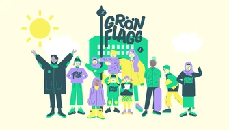 Grön Flagg lärare och elever på skolgård