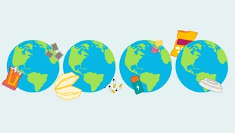 Fyra jordklot med skräp