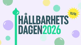 hållbarhetsdagen i grön text med olikfärgade bubblor i bakgrunden