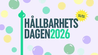 Lila bakgrund med grön text Hållbarhetsdagen 2026