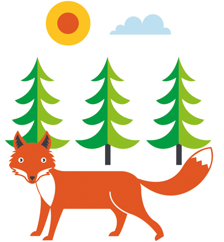 En räv i skogen. Illustratör: Johnny Dyrander