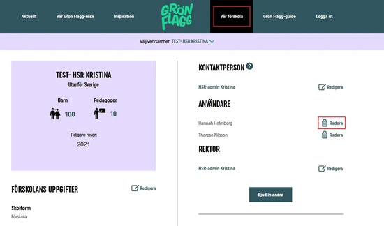 Grön Flagg - Ta bort användare