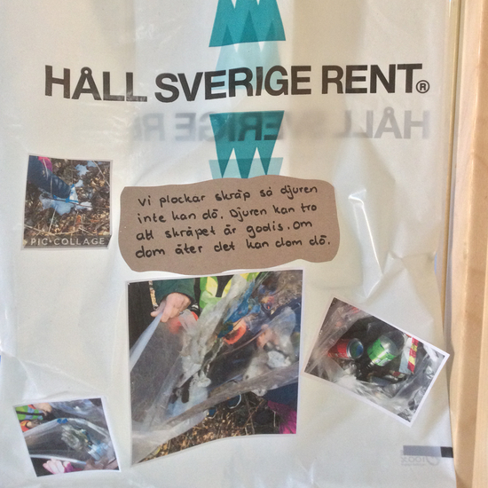 Skräpplockning dokumenterad på en plastpåse
