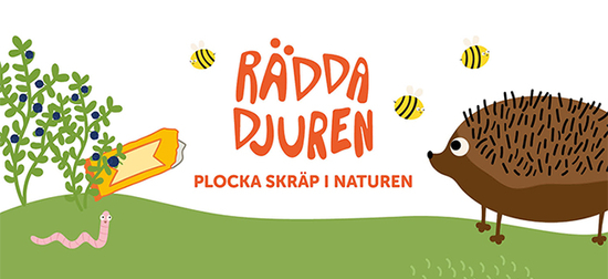 Illustration med djur och insekter i skräpig miljö