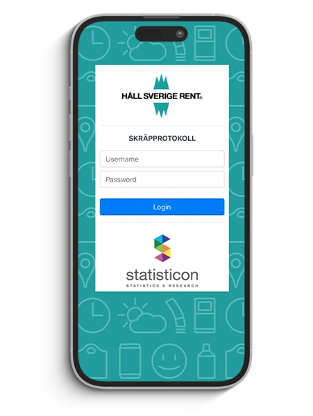 En mobiltelefon som visar startsidan i appen Skräpprotokoll