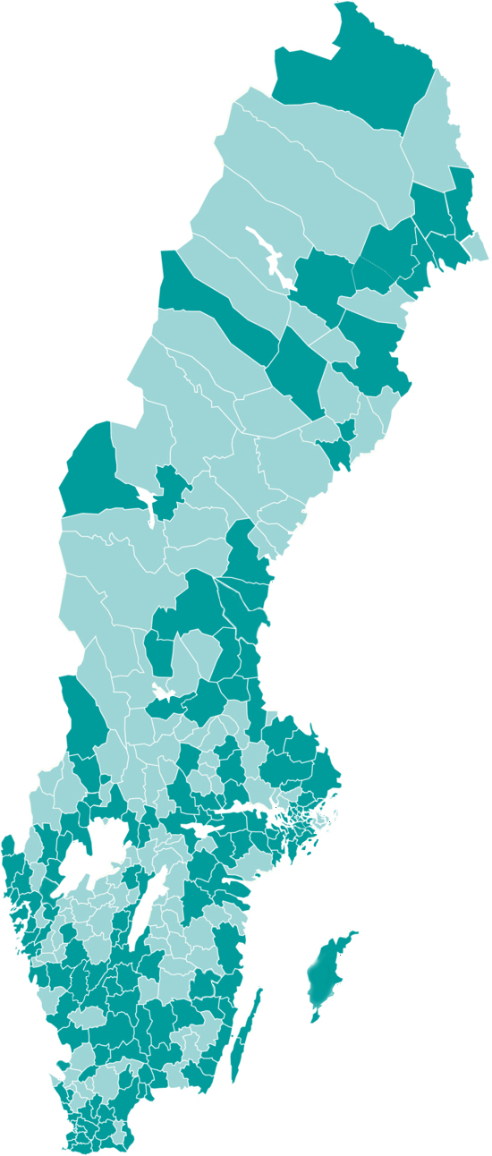 Karta över Sverige - 163 medlemskommuner
