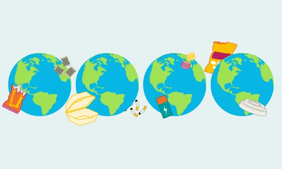 Fyra jordklot med skräp