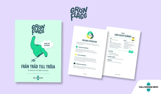 Omslag på utbildningsmaterial med en grön tröja på framsidan